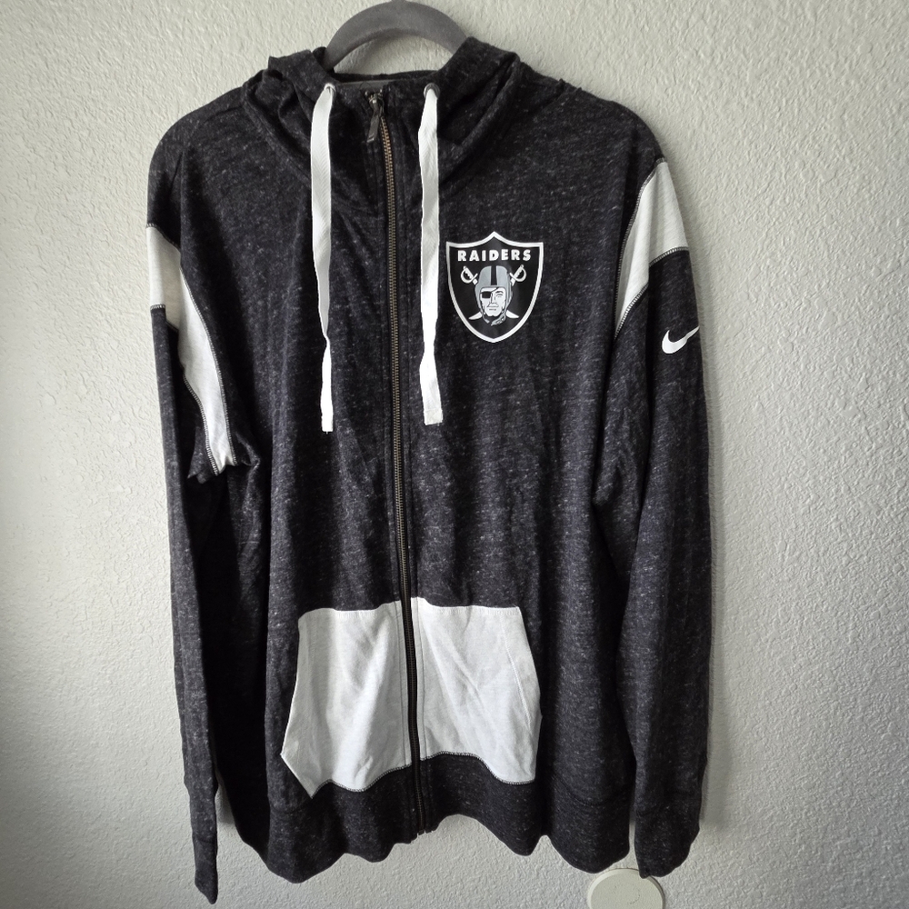 NWT Nike Las Vegas Raiders NFL Heather Black White Full-Zip Light Hoodie Sz XL
